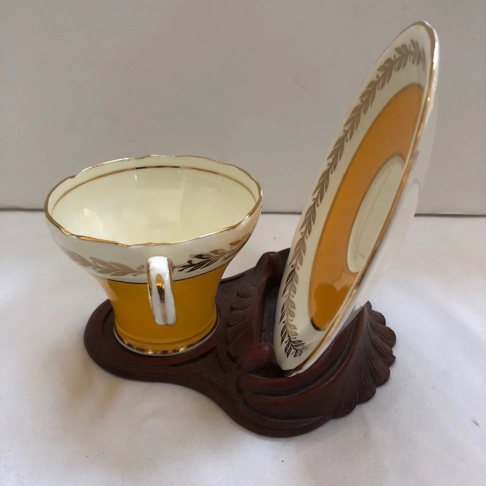 Vintage Aynsley Yellow & Gold Corset Bone China Cup and Saucer England